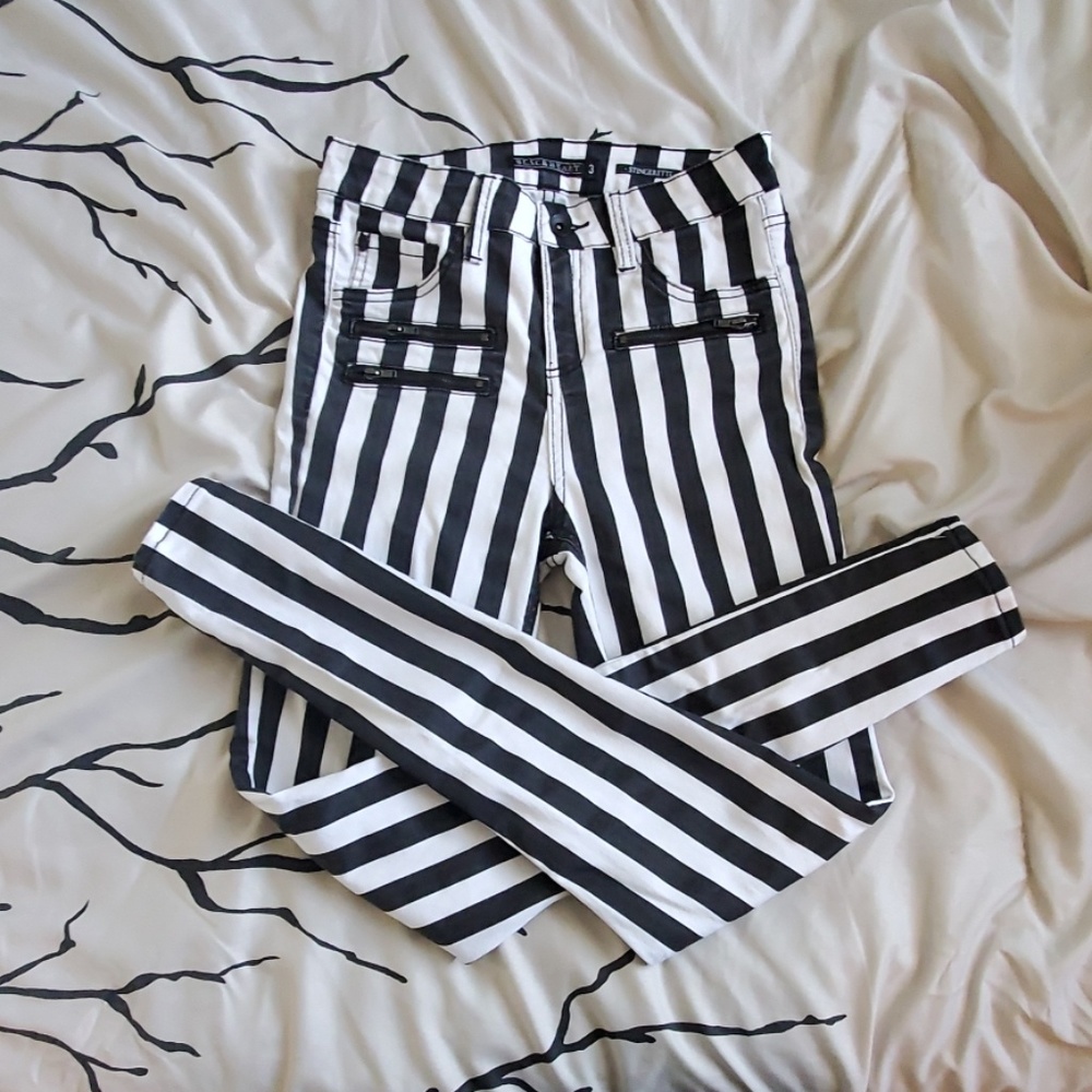 Black & White Striped Skinny Jeans